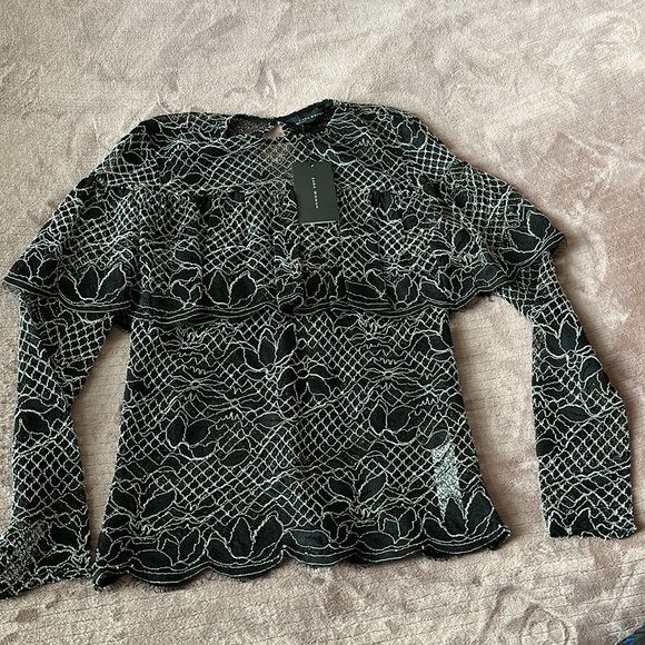 Zara women’s sheer lace black white blouse sz medium - Picture 4 of 8